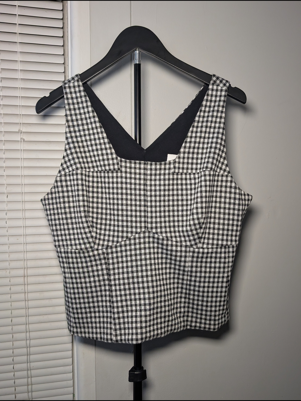 CAbi Black and White Gingham Square Neck Camisole